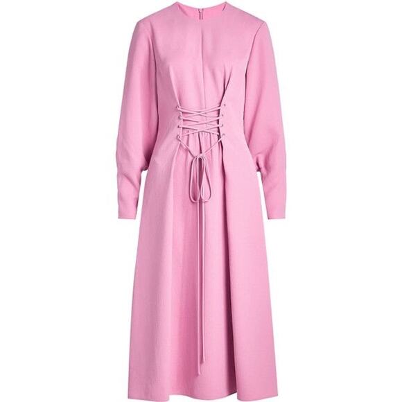 Tibi Pink Lace Up Corset Long Sleeve Twill Midi Dress Size 10 - Picture 1 of 15